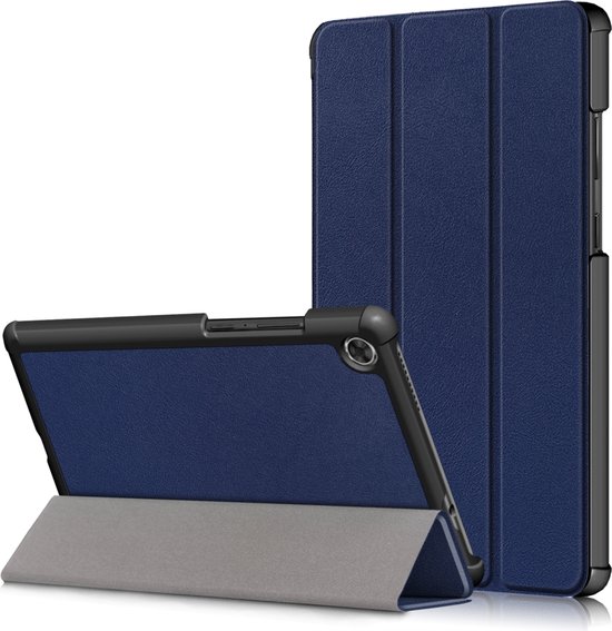 Voor lenovo tab m8 custer textuur horizontale flip smart tpu lederen case met drievoudige houder (donkerblauw)