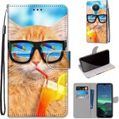 Voor Nokia 1.4 Gekleurde Tekening Cross Textuur Horizontale Flip PU Lederen Case met Houder & Kaartsleuven & Portemonnee & Lanyard (Kat Drinken Soda)