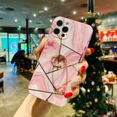 Gegalvaniseerde TPU-beschermhoes met marmerpatroon met ringhouder voor iPhone 12 Pro (roze)
