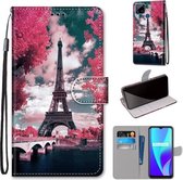 Voor OPPO Realme C15 / C12 / C25 / 7i (wereldwijd) / Narzo 20 / 30A Gekleurde tekening Cross Texture Horizontale flip PU lederen tas met houder & kaartsleuven & portemonnee & lanyard (Pink Fl