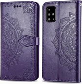 Voor Galaxy A51 Halverwege Mandala Embossing Patroon Horizontale Flip Leren Case met Houder & Kaartsleuven & Portemonnee & Lanyard (Paars)