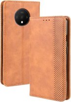 Voor OnePlus 7T Magnetische Gesp Retro Crazy Horse Textuur Horizontale Flip Leren Case, met Houder & Kaartsleuven & Fotolijst (Bruin)