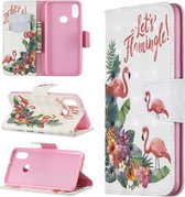 Voor Galaxy A10s 3D Patroon Gekleurde Tekening Horizontale Leren Flip Case met Houder & Kaartsleuven & Portemonnee (Flamingo)