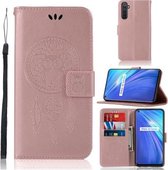 Voor OPPO Realme 6 Windgong Uil Embossing Patroon Horizontale Flip Leren Case, met Houder & Kaartsleuven & Portemonnee (Rose Goud)