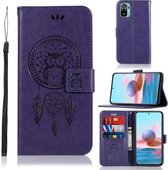Voor Xiaomi Redmi Note 10 4G Windgong Uil Embossing Patroon Horizontale Flip Leren Case met Houder & Kaartsleuven & Portemonnee (Paars)