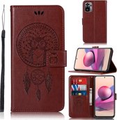 Voor Xiaomi Redmi Note 10S Windgong Uil Embossing Patroon Horizontale Flip Lederen Case met Houder & Kaartsleuven & Portemonnee (Bruin)