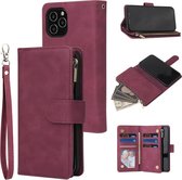 Voor iPhone 12 5.4 Multifunctionele Retro Frosted Horizontale Flip Leren Case met Kaartsleuf & Houder & Rits Portemonnee & Fotolijst & Lanyard (Rode Wijn)