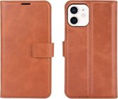 Retro kalfspatroon gesp horizontale flip lederen tas met houder & kaartsleuf & portemonnee voor iPhone 12 mini (lichtbruin)