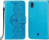 Voor LG K20 Flower Vine Embossing Pattern Horizontale Flip Leather Case met Card Slot & Holder & Wallet & Lanyard (Blue)
