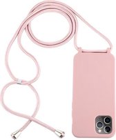 Voor iPhone 12/12 Pro Candy Colors TPU beschermhoes met draagkoord (roségoud)