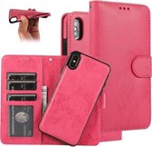 Voor iPhone XS / X KLT888-2 Retro 2 in 1 afneembare magnetische horizontale flip TPU + PU lederen tas met houder & kaartsleuven & fotolijst & portemonnee (rose rood)