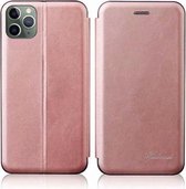 Voor iPhone 12 Pro Max Geïntegreerde spanning Retro textuur Magnetische TPU + PU lederen tas met kaartsleuf en houder (roségoud)