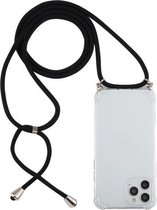 Voor iPhone 12 Pro Max schokbestendige transparante TPU-hoes met vier hoeken en draagkoord (zwart)