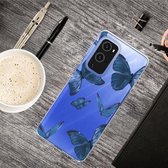 Voor OnePlus 9 Pro gekleurd tekeningpatroon zeer transparant TPU beschermhoes (blauwe vlinders)