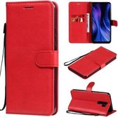 Voor Xiaomi Redmi 9 effen kleur horizontale flip beschermende lederen tas met houder & kaartsleuven & portemonnee & fotolijst & lanyard (rood)