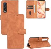 Voor OPPO Find X2 Pro Effen Kleur Huidgevoel Magnetische Gesp Horizontale Flip Kalfsstructuur PU Lederen Case met Houder & Kaartsleuven & Portemonnee (Bruin)