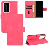 Voor Huawei P40 Pro + Effen Kleur Huidgevoel Magnetische Gesp Horizontale Flip Kalfsstructuur PU Lederen Case met Houder & Kaartsleuven & Portemonnee (Rose Rood)