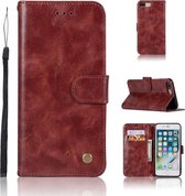 Voor iPhone 7 Plus / 8 Plus Retro Koperen Gesp Crazy Horse Horizontale Flip PU Leren Case met Houder & Kaartsleuven & Portemonnee & Lanyard (Wijnrood)