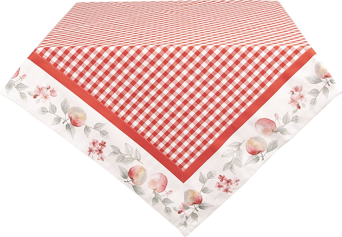 Clayre & Eef Tafelkleed 130x180 cm Wit Rood Katoen Rechthoek Appel Tafellaken