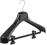 De Kledinghanger Gigant - 50 x Mantel / kostuumhanger kunststof zwart met schouderverbreding en anti-slip knijpers, 43 cm