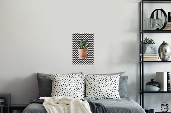 Sticker Muursticker Plantes - Plante aux feuilles rayées pour fond en zigzag - 20x30 cm - feuille autocollante - sticker mural repositionnable