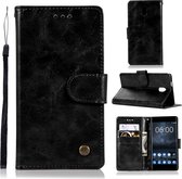Voor Nokia 3 Retro koperen gesp Crazy Horse horizontale flip PU lederen tas met houder & kaartsleuven & portemonnee & lanyard (zwart)