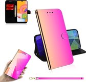 Voor Galaxy A01 Lmitated Mirror Surface Horizontale Flip Leather Case met houder & kaartsleuven & Wallet & Lanyard (kleurverloop)