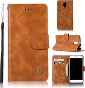 Voor lenovo vibe p1m retro koperen knop gek paard horizontale flip pu lederen tas met houder & kaartsleuven & portemonnee & lanyard (goudgeel)