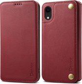 Voor iPhone XR Denior V4 luxe auto koeienhuid horizontale flip lederen tas met houder & kaartsleuven & portemonnee (donkerrood)