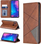 Ruit textuur horizontale flip magnetische lederen tas met houder en kaartsleuven voor xiaomi redmi note 7 (bruin)