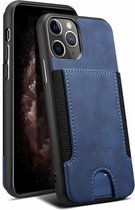 Voor iPhone 11 H10 TPU + PU lederen anti-val beschermhoes met kaartsleuf (blauw)