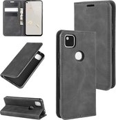 Voor Google Pixel 4a Retro-skin Business magnetische zuignap Case met houder & kaartsleuven & portemonnee (zwart)