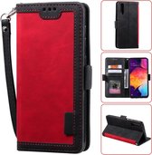 Voor Galaxy A70 retro splicing horizontale flip lederen tas met kaartsleuven en houder en portemonnee (rood)