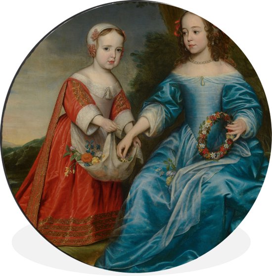 WallCircle - Wandcirkel - Muurcirkel - Dubbelportret van prins Willem III en zijn tante Maria prinses van Oranje - Gerrit van Honthorst - Aluminium - Dibond - ⌀ 140 cm - Binnen en Buiten