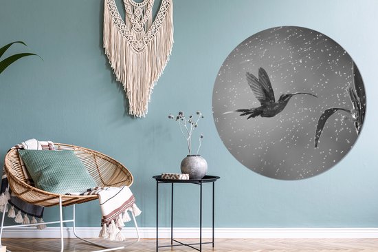 Colibri sous la pluie dans la nature du Costa Rica en noir et blanc Sticker mural cercle mural ⌀ 140 cm / cercle papier peint / cercle mural / cercle vivant - auto-adhésif et coupe ronde