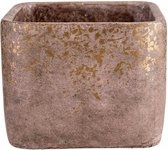 Gold Bloempot voor Binnen en Buiten - Plantenbak - Plantenpot - Roze - 14,5x14,5xh11,5cm - Vierkant Cement