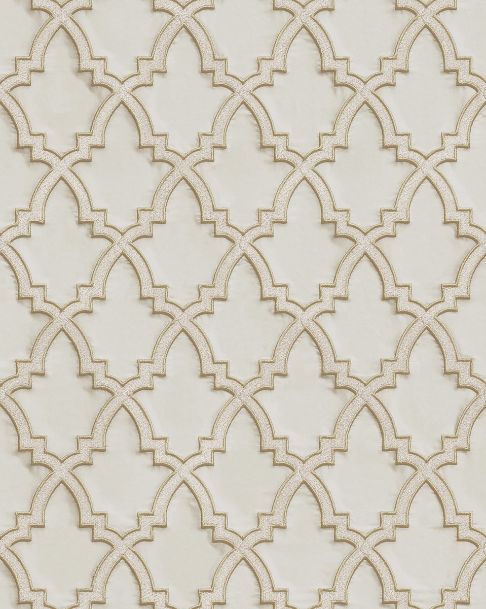 Etnisch behang Profhome DE120022-DI vliesbehang hardvinyl warmdruk in reliëf gestempeld met ornamenten en metalen accenten beige taupe goud 5,33 m2