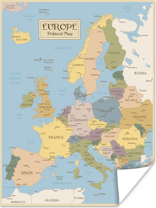 Vector illustration of old Europe map 30x40 cm - klein - Foto print op Poster (wanddecoratie woonkamer / slaapkamer)