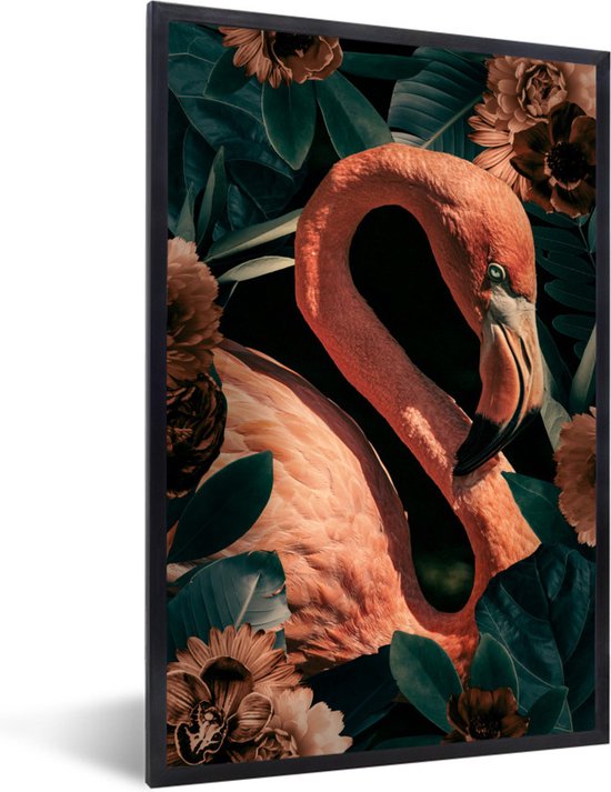 Fotolijst incl. Poster - Portret - Bloemen - Flamingo - 20x30 cm - Posterlijst