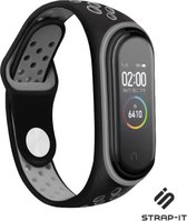 Siliconen Smartwatch bandje - Geschikt voor  Xiaomi Mi band 3 /4 sport bandje - zwart/grijs - Strap-it Horlogeband / Polsband / Armband