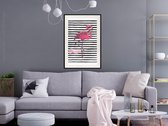 Artgeist - Schilderij - Flamingo On Striped Background - Multicolor - 30 X 45 Cm