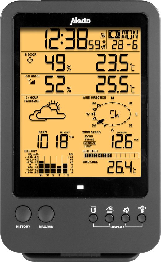 Alecto WS-4700 - Professioneel Weerstation met draadloze Buitensensor - 6-in-1