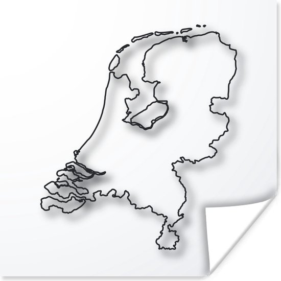 Bully Keizer Vormen Zwarte lijn die een kaart van Nederland vormt 100x100 cm - Foto print op  Poster... | bol.com