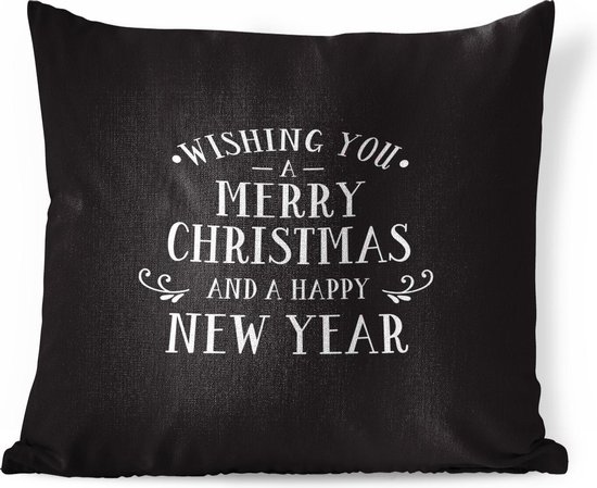 Sierkussens - Kussen - Kerst quote Wishing you a merry Christmas op een zwarte achtergrond - 60x60 cm - Kussen van katoen