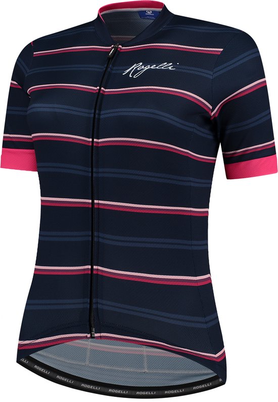 Rogelli Stripe Fietsshirt - Korte Mouwen - Dames - Blauw, Roze - Maat S