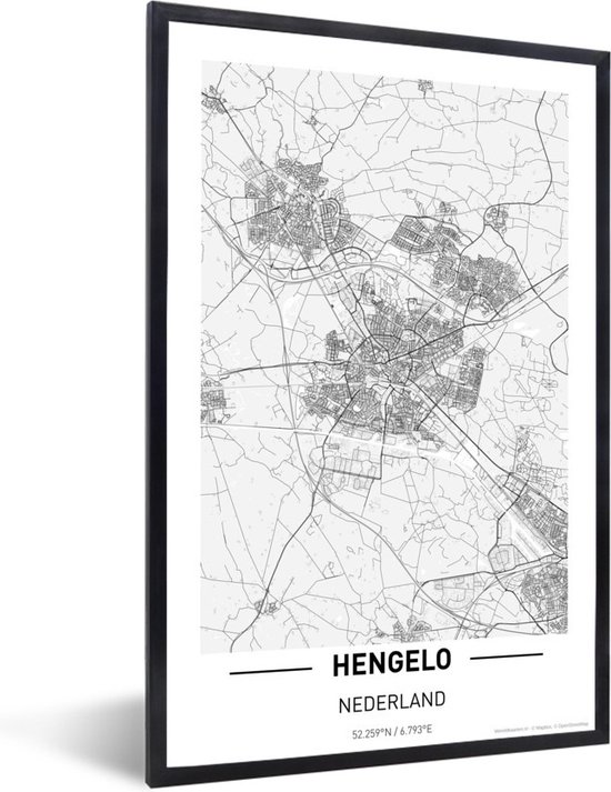 Fotolijst incl. Poster - Hengelo stadskaart - 20x30 cm - Posterlijst - Plattegrond