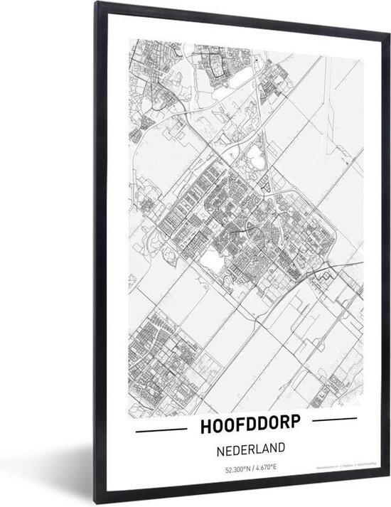 Fotolijst incl. Poster - Stadskaart Hoofddorp - 20x30 cm - Posterlijst - Plattegrond