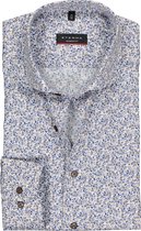 Eterna Modern Fit overhemd - wit met blauw en beige dessin - Strijkvrij - Boordmaat: 44