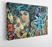 Portrait of a young girl in an Oriental turban among the flowers - Modern Art Canvas - Horizontal - 1582400593 - 40*30 Horizontal