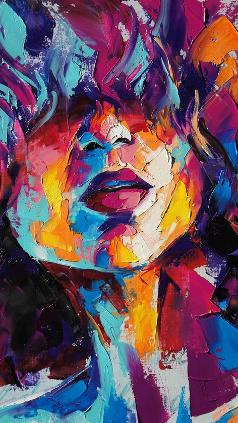 Peinture À L'huile Abstraite D'un Visage De Femme Fond Multicolore